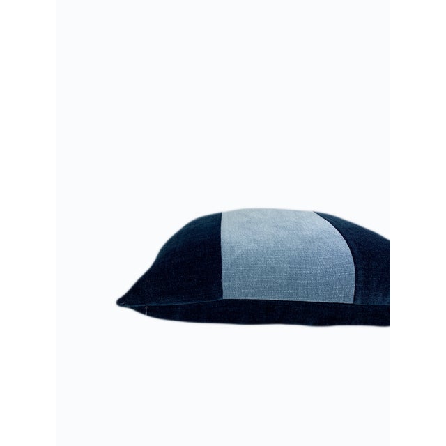 Contemporary Navy and Blue Color Block Velvet Throw Pillow For Sale - Image 3 of 9