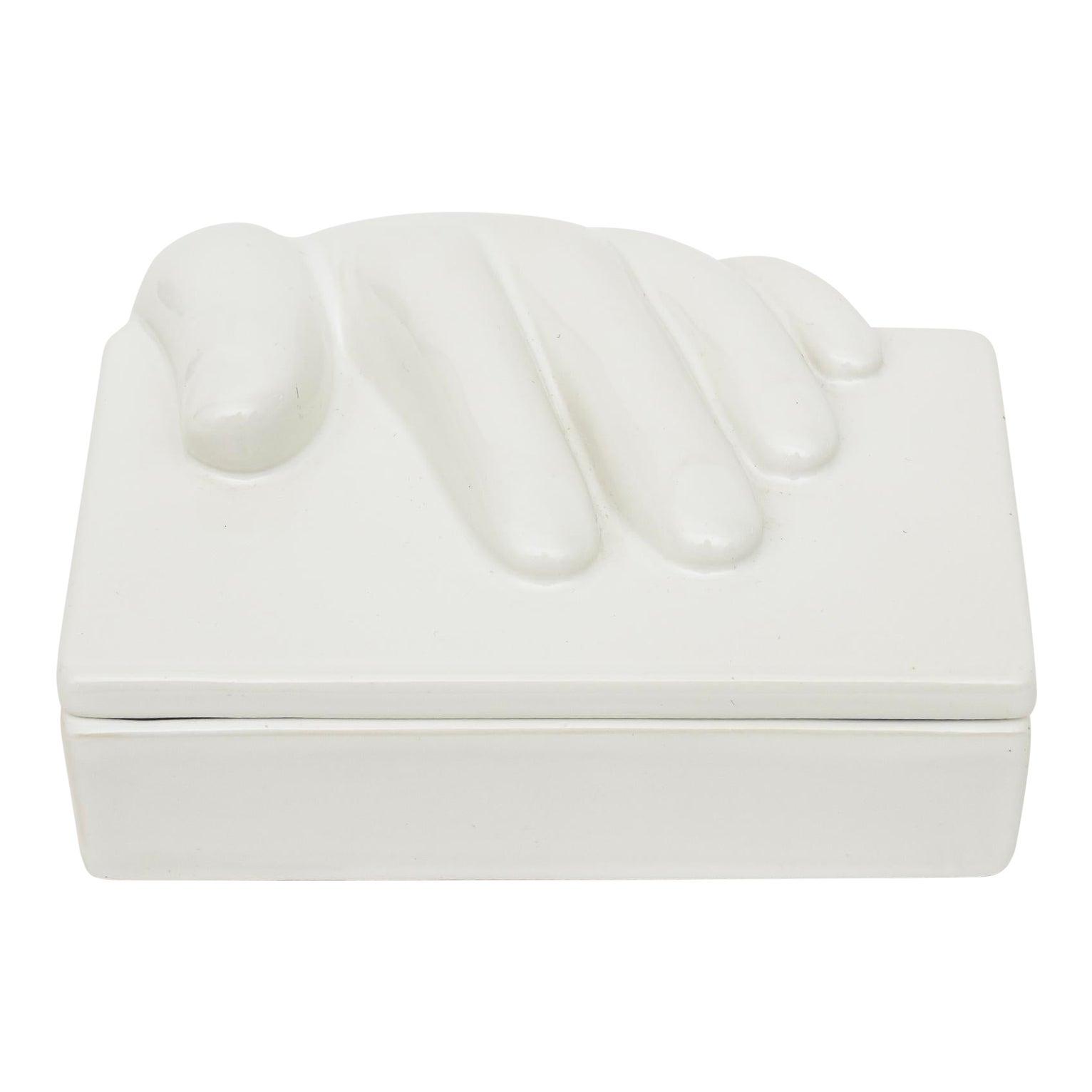 Italian Raymor Vintage Ceramic Hand Box Two Part White | Chairish