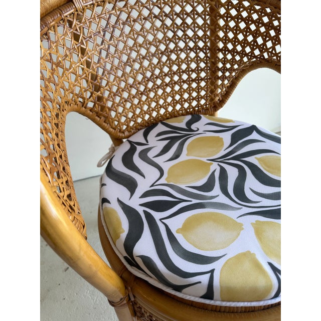 1970s Rattan Chair With Patterned Cushion For Sale In Oklahoma City - Image 6 of 7