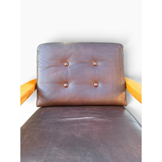 Pair of Danish Modern Leather Lounge Chairs | Sculpted Maple Frames | Brown Leather With Tufted Backs | C. 1960s For Sale - Image 14 of 18