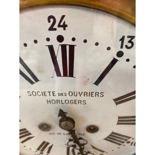 19th Century Antique 19th Century French Wall Clock "Societe Des Ouvriers Horlogers" For Sale - Image 5 of 8