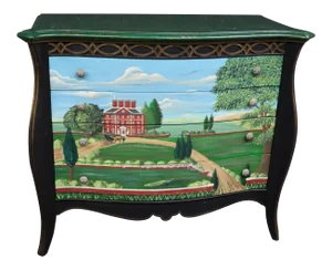 Paint Decorated Farm Scene Commode