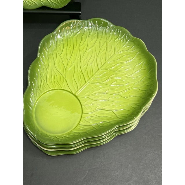 Vintage Mid-Century Modern Holt Howard Majolica Cabbage Lettuce Plates - Set of 7 For Sale - Image 4 of 6
