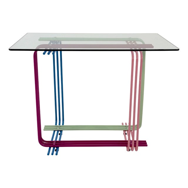 Multicolor Console Table with Glass Board, 1980s For Sale