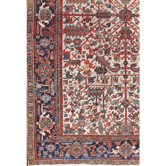 White Vintage Ivory Heriz Hand Woven Area Rug 6ft 11in X 10ft For Sale - Image 8 of 8