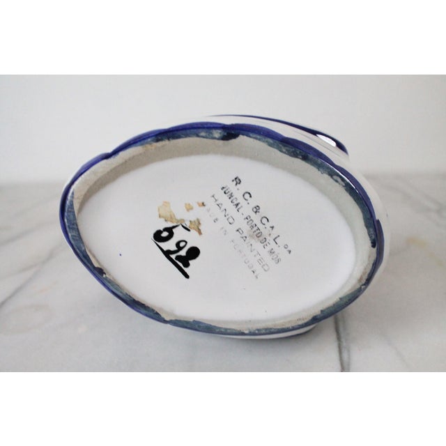 Vintage Blue & White Hand Painted Portuguese Ceramic Swan Planter For Sale - Image 12 of 14