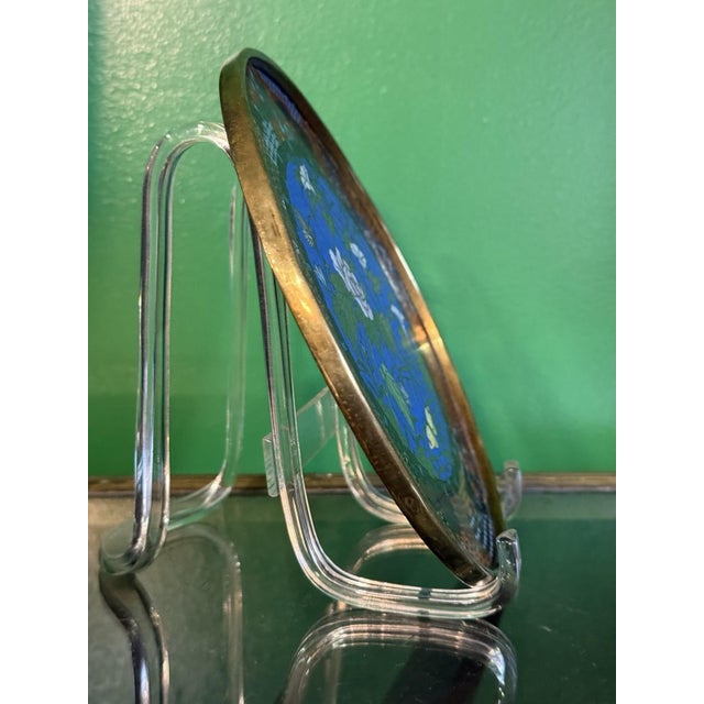 Blue Fine Japanese Cloisonne Enamel Plate With Butterflies Morning Glories Goto For Sale - Image 8 of 12