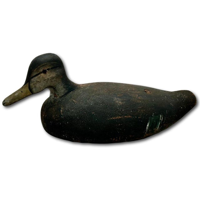 Unusually Large Size Antique American Carved Wood Hand Painted Duck Hunters Decoy From Downeast Coastal Maine - 22 Inches Long For Sale - Image 13 of 18