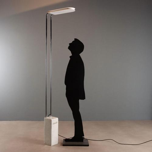 Floor lamp with marble base, double metal stem and white lacquered aluminum diffuser. Good condition. This piece is...
