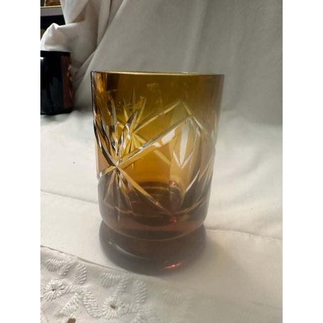 Glass Vintage Amber – To~clear Could Pedestal Lowball Glass For Sale - Image 7 of 7