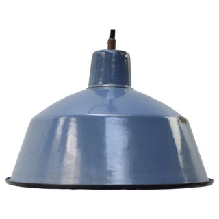 Vintage Industrial Blue Enamel Factory Pendant Lamp For Sale