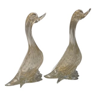 Vintage Murano Gold Aventurine Art Glass Duck Figurines - Pair - Mint Condition For Sale