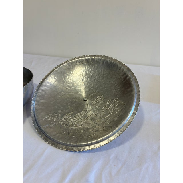 Vintage Hammered Aluminum Lidded Serving Dish With Tulip Finial For Sale - Image 15 of 15