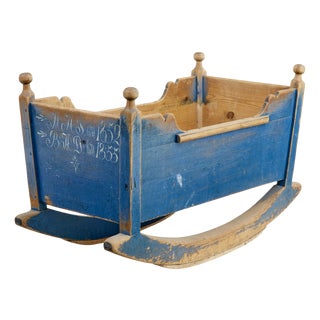 Antique Swedish Painted Pine Cradle, 1860 For Sale