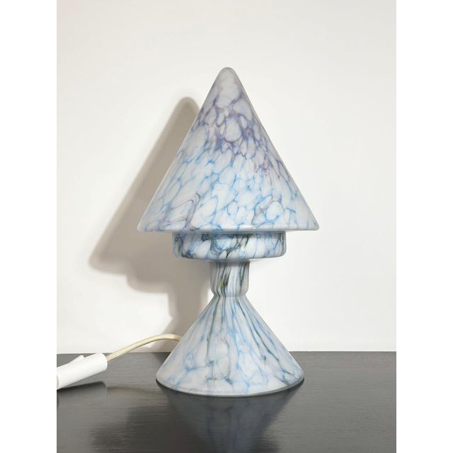 Vintage Cubist-Style Pastel Glass Pastel Blue Glass Table Lamp, 1920s For Sale - Image 10 of 13