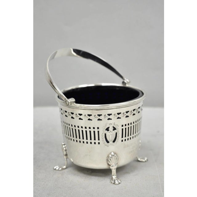 Mid 20th Century Barker Ellis English Regency Silver Plated Award Sugar Basket W/ Cobalt Blue For Sale - Image 11 of 15