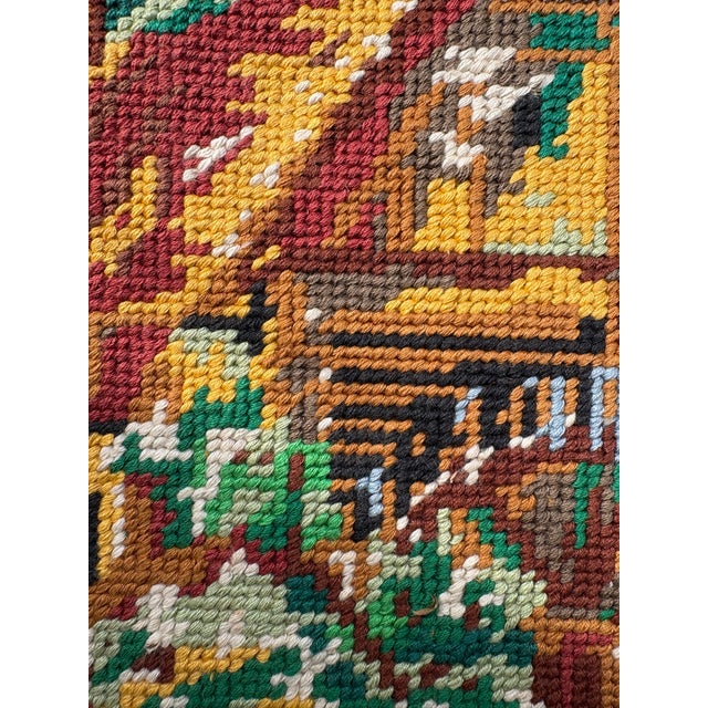 Wood Vintage Country Cottage Core Needle Point, Cross Stitch Framed Art, Rustic Autumn Art For Sale - Image 7 of 7