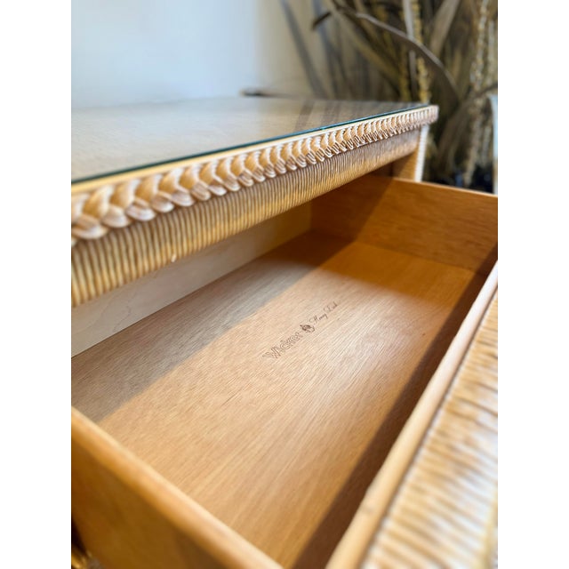 Tan Vintage Henry Link Wicker 6-Drawer Dresser With Glass Top For Sale - Image 8 of 12