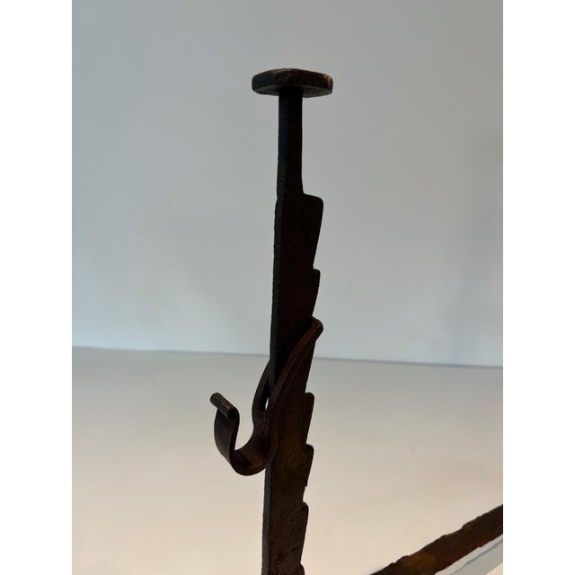 Early 1900s Wrought Iron Andirons - a Pair For Sale - Image 9 of 12