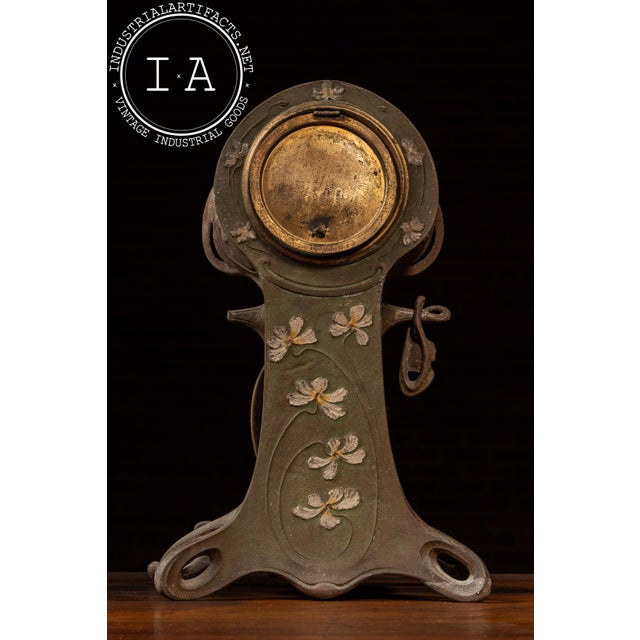 Ansonia Clock Company Early 20th Century Cast Metal Art Nouveau Uranium Glass Clock by Ansonia For Sale - Image 4 of 12
