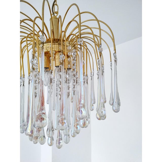 Mid-Century Modern Murano Glass Teardrop Chandelier with Gilded Frame attributed to Paolo Venini, 1970s For Sale - Image 3 of 18