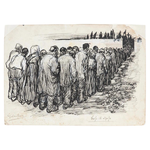 Gabriele Galantara, Toward Rest, Pen Drawing, Early 20th Century For Sale
