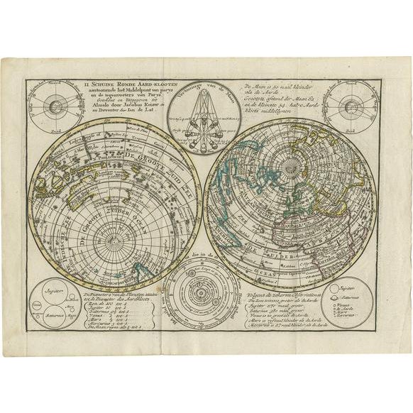Antique Map of the World with Polar Projections by Keizer and De Lat, 1788 For Sale