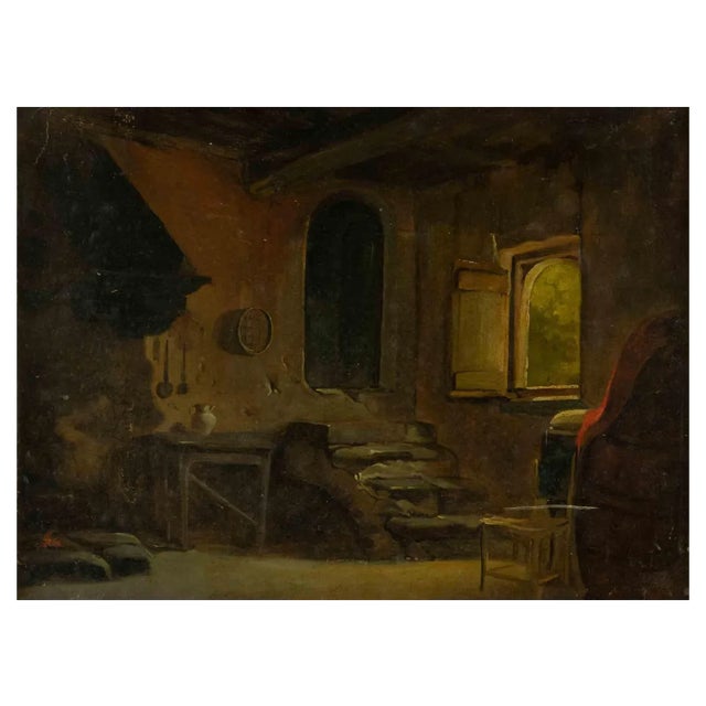Unknown, Interior of a House, Original Oil Painting, Late 19th Century For Sale