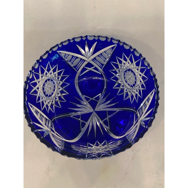 Glass Vintage Cobalt Blue Bohemian Crystal Bowl For Sale - Image 7 of 7