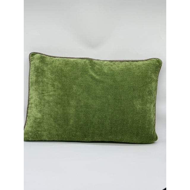 Textile Green Velvet and Taupe Tweed Lumbar Decorative Throw Pillow Cover For Sale - Image 7 of 7