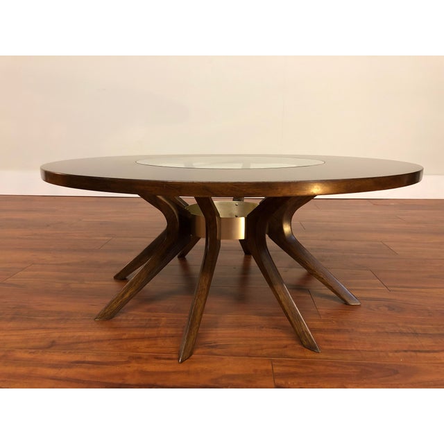 Broyhill Brasilia Cathedral Walnut and Glass Round Coffee Table Chairish