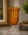 Contemporary Vintage Amber Scalloped Art Glass Vase on Clear Pedestal Foot | 13” Decorative Glass Vessel For Sale - Image 3 of 3