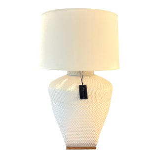 Large Neutral Ralph Lauren Woven Ceramic Table Lamp With Linen Drum Shade For Sale