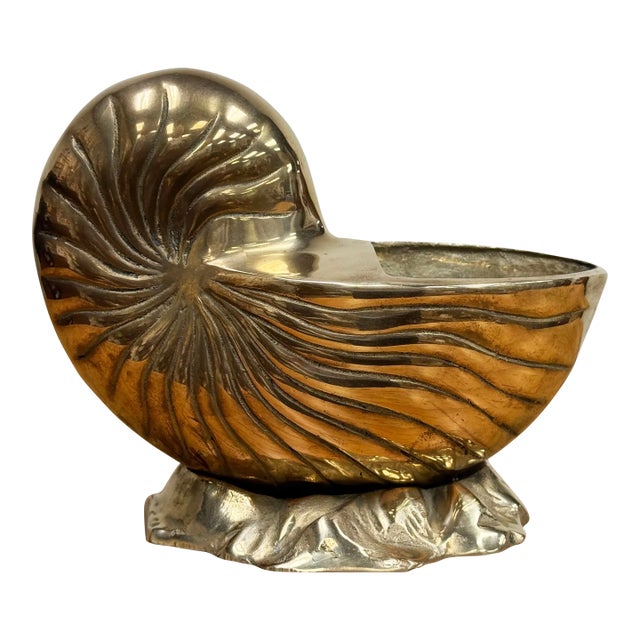 Vintage Brass Nautilus Shell Planter For Sale