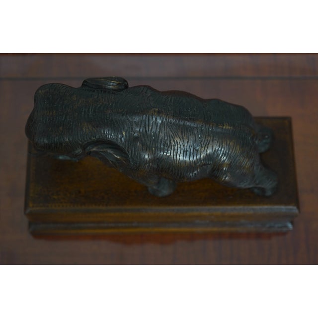 Metal Pair Theodore Alexander Bronze & Leather Elephant Bookends For Sale - Image 7 of 12