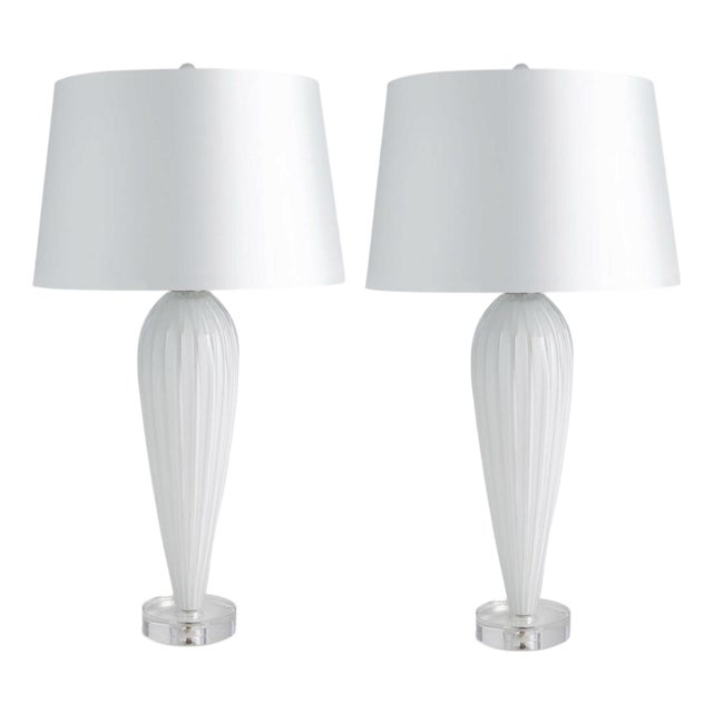 Global Views Teardrop White Glass Table Lamps – a Pair For Sale