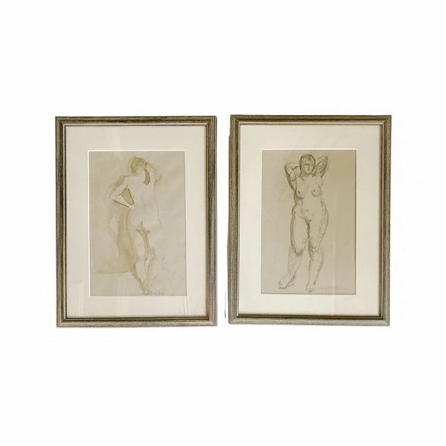 Pair of Mid 20th Century Nude Study Drawings Framed, Signed Harold Mesibov For Sale - Image 11 of 11
