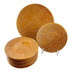 1950s French Gien Straw Pattern Cheese Course Service, 9 Pieces
