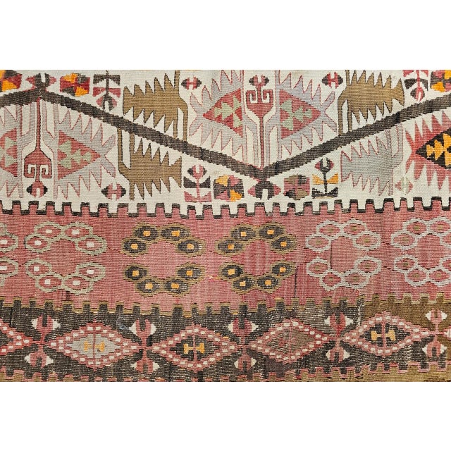 Vintage Anatolian Turkish Kilim Gallery Rug, Flat-Woven Geometric Pattern, Brick Red & Ivory, 6x14 For Sale - Image 13 of 15