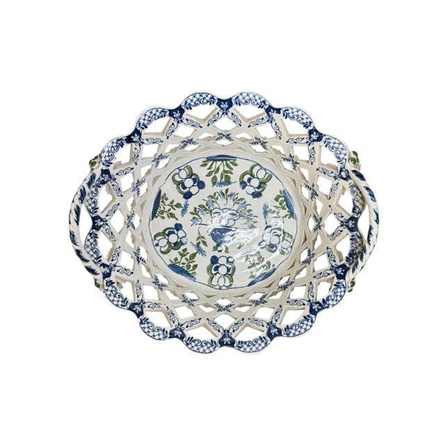 White Antique Pierced Ceramic Basket from Booths of England, 1890s For Sale - Image 8 of 11