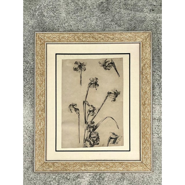 This elegant early 20th-century framed botanical drawing celebrates the timeless beauty of floral illustration through...