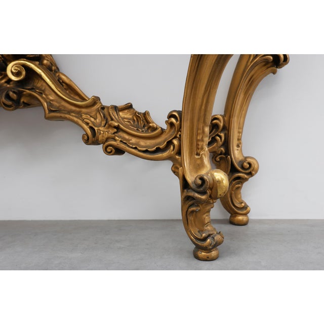 Louis XV Rococo Style Carved Gilt Console Table with Rose Marble Top, Italy, 1950s For Sale - Image 13 of 16