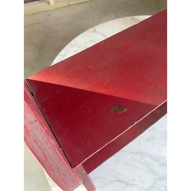 Primitive Folk Art Sculptural Wall Shelf in Red Paint For Sale - Image 10 of 18