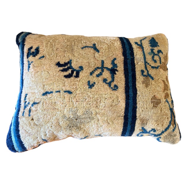 19th Century Custom Made Lumbar Pillow W/Antique Chinese Rug Fragment 14"w For Sale - Image 5 of 7