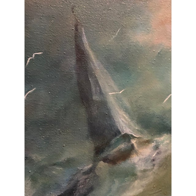 Mid-Century Modern 1960s Oil Painting Blue Mood For Sale - Image 3 of 7