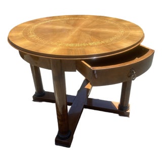 Vintage French Empire Style Round Mahogany Accent Round Table For Sale