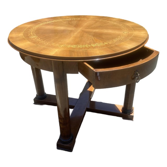 Vintage French Empire Style Round Mahogany Accent Round Table For Sale