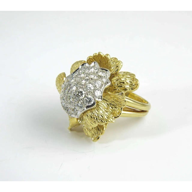 1960s Large Flower Diamond Gold Statement Ring size 6 For Sale - Image 9 of 10