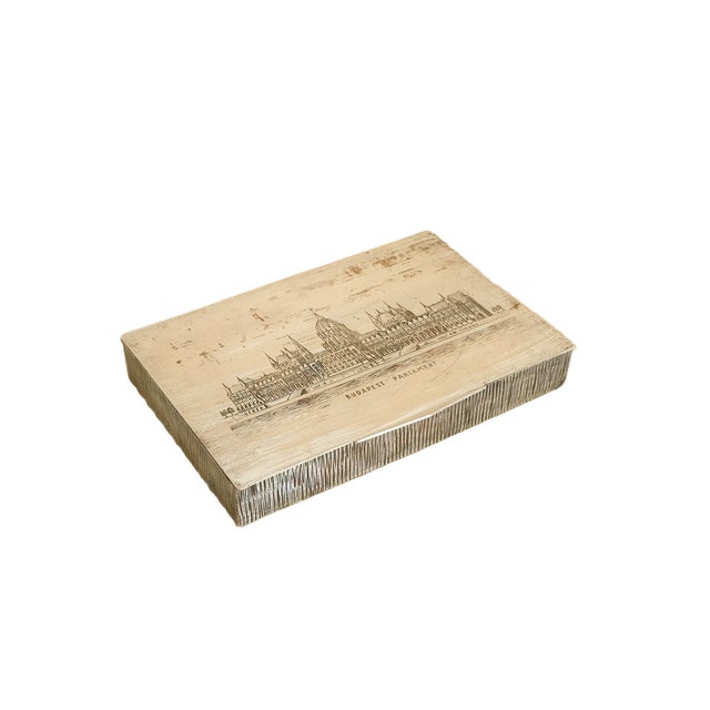 Mid-Century Metal & Wood Budapest Parliament Cigarette Box For Sale