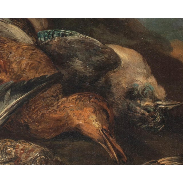 Giovanni Crivelli, Still Life with Dog and Game in a Rural Landscape, 1800s, Oil on Canvas, Framed For Sale - Image 5 of 11